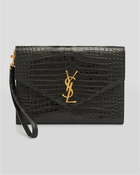 ysl envelope flap croc-embossed pouch wristlet|Saint Laurent Clutches .